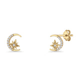 Moon & Star CZ Stud Earring