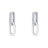 Paperclip Dangle Drop Huggie Hoop Earrings Cubic Zirconia 925 Sterling Silver