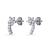Minimalist 10mm Flower Stud Earrings Cubic Zirconia 925 Sterling Silver