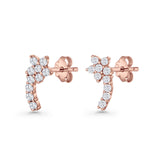 Minimalist 10mm Flower Stud Earrings Cubic Zirconia 925 Sterling Silver