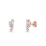 Round Cubic Zirconia 8.9mm Zig Zag Crawler Stud Earring 925 Sterling Silver