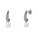 Pearl & CZ Oblong Stud Earrings
