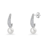 Pearl & CZ Oblong Stud Earrings