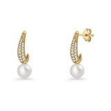 Pearl & CZ Oblong Stud Earrings