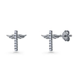 Angel Wings Cross Stud Earrings
