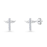 Angel Wings Cross Stud Earrings