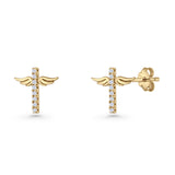 Angel Wings Cross Stud Earrings