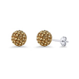 Ball Stud Earrings Smoky Topaz Crystal Vermeil Jewelry 925 Sterling Silver