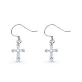 Vintage Style Cross Fishhook Earrings Baguette Cubic Zirconia 925 Sterling Silver