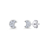 Crescent Moon Stud Earring 4.9mm Cluster Round Cubic Zirconia 925 Sterling Silver