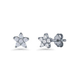 Minimal 3.3mm Star Flower Stud Earrings Cubic Zirconia 925 Sterling Silver