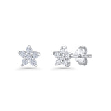 Minimal 3.3mm Star Flower Stud Earrings Cubic Zirconia 925 Sterling Silver