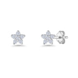 Star Flower Stud Earrings 3.5mm Cluster Cubic Zirconia 925 Sterling Silver