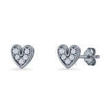 Minimalist 6.8mm Heart Stud Earrings Cubic Zirconia 925 Sterling Silver