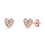 Minimalist 6.8mm Heart Stud Earrings Cubic Zirconia 925 Sterling Silver