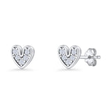 Minimalist 6.8mm Heart Stud Earrings Cubic Zirconia 925 Sterling Silver