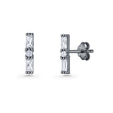 Line Bar Stud Earrings 12.4mm Baguette & Round Cubic Zirconia 925 Sterling Silver