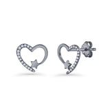 Star Heart Stud Earrings 11.5mm Cluster Cubic Zirconia 925 Sterling Silver