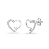 Star Heart Stud Earrings 11.5mm Cluster Cubic Zirconia 925 Sterling Silver