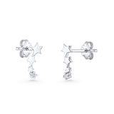 Three Star Stud Earrings 8.8mm Cubic Zirconia 925 Sterling Silver
