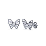 Minimalist 10.7mm Butterfly Stud Earrings Cubic Zirconia 925 Sterling Silver
