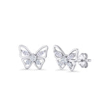 Minimalist 10.7mm Butterfly Stud Earrings Cubic Zirconia 925 Sterling Silver