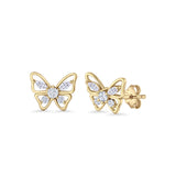 Minimalist 10.7mm Butterfly Stud Earrings Cubic Zirconia 925 Sterling Silver