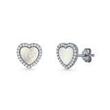 Minimalist 9.5mm Heart Promise Stud Earring Pearl & Cubic Zirconia 925 Sterling Silver