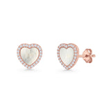 Minimalist 9.5mm Heart Promise Stud Earring Pearl & Cubic Zirconia 925 Sterling Silver