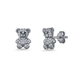 Teddy Bear Stud Earrings 11mm Cubic Zirconia 925 Sterling Silver