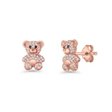 Teddy Bear Stud Earrings 11mm Cubic Zirconia 925 Sterling Silver