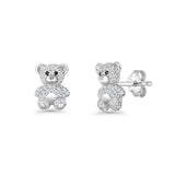 Teddy Bear Stud Earrings 11mm Cubic Zirconia 925 Sterling Silver