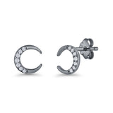 Minimalist 8.1mm Half Moon Stud Earring Cubic Zirconia 925 Sterling Silver