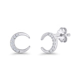 Minimalist 8.1mm Half Moon Stud Earring Cubic Zirconia 925 Sterling Silver