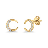 Minimalist 8.1mm Half Moon Stud Earring Cubic Zirconia 925 Sterling Silver