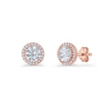 Round Stud Earrings 8.5mm Halo Cubic Zirconia 925 Sterling Silver