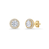 Round Stud Earrings 8.5mm Halo Cubic Zirconia 925 Sterling Silver