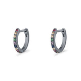Minimalist 11mm Multicolor Cubic Zirconia Huggie Hoop Earrings 925 Sterling Silver