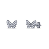 Butterfly Stud Earrings 6mm Cubic Zirconia 925 Sterling Silver