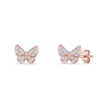 Butterfly Stud Earrings 6mm Cubic Zirconia 925 Sterling Silver