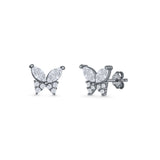 Butterfly Stud Earrings Marquise Cubic Zirconia 925 Sterling Silver