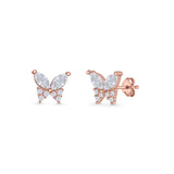 Butterfly Stud Earrings Marquise Cubic Zirconia 925 Sterling Silver