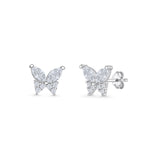 Butterfly Stud Earrings Marquise Cubic Zirconia 925 Sterling Silver