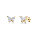 Butterfly Stud Earrings Marquise Cubic Zirconia 925 Sterling Silver