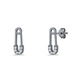 Minimalist 16mm Safety Pin Stud Earrings Round Cubic Zirconia 925 Sterling Silve