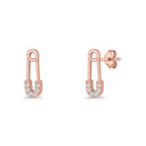 Minimalist 16mm Safety Pin Stud Earrings Round Cubic Zirconia 925 Sterling Silve