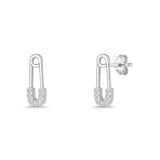 Minimalist 16mm Safety Pin Stud Earrings Round Cubic Zirconia 925 Sterling Silve