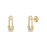 Minimalist 16mm Safety Pin Stud Earrings Round Cubic Zirconia 925 Sterling Silve