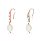 Drop Dangle 32mm Oval Pearl Fishhook Earring Cubic Zirconia 925 Sterling Silver