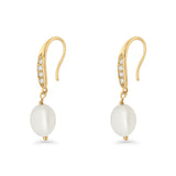 Drop Dangle 32mm Oval Pearl Fishhook Earring Cubic Zirconia 925 Sterling Silver